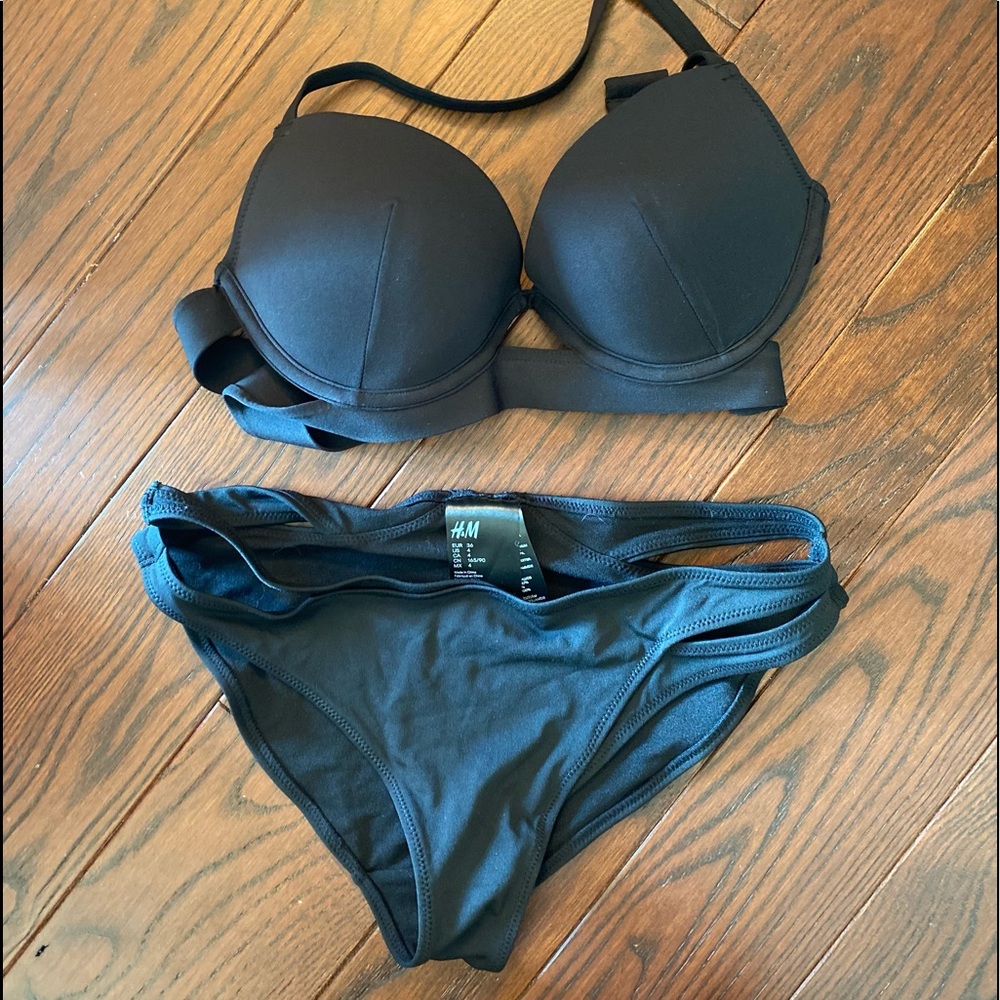 H&M black bikini. Size 4 bottom 32C top. Bottom never worn Top worn once